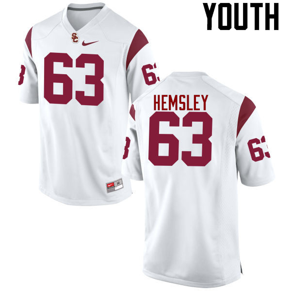 Youth #63 Roy Hemsley USC Trojans College Football Jerseys-White